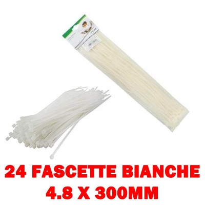 24 fascette stringicavi resistenti bianche in nylon misura 4.8 x 300 mm