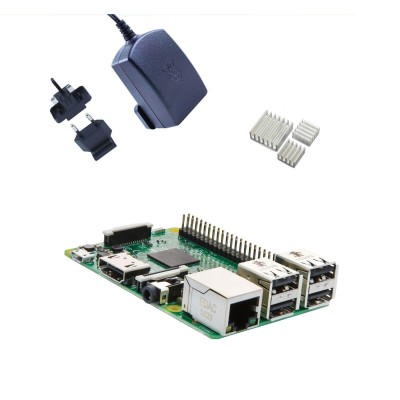 Raspberry Pi 3 Kit Black con Alimentatore Ufficiale e Dissipatori (E02)