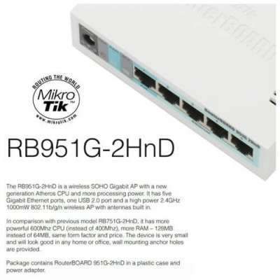 MIKROTIK ROUTERBOARD RB951G-2HnD - Wireless Access Point, 5xLAN, 2,4Ghz RouterOS Lv.4
