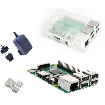Raspberry Pi 3 Kit con Alimentatore Ufficiale, Case CLEAR e Dissipatori (E22)