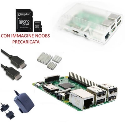Raspberry Pi 3 Kit con con Alimentatore, Case, SD, HDMI e Dissipatori (E23)