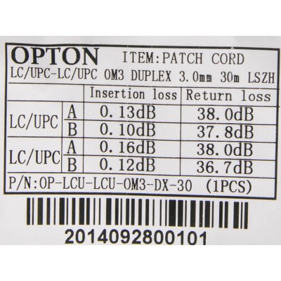 PatchCord multimodale LC-LC 50/125um OM3 MM duplex 30m OPTON - OP-LCU-LCU-OM3-DX-30