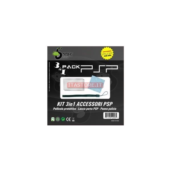 KIT PSP 3 IN 1 CON PELLICOLA PANNO E LACCIO PER PSP 2000