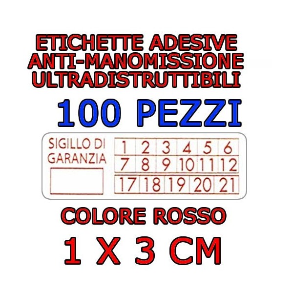 100 Sigilli di garanzia rossi bollini etichette antimanomissione ultradistruttibili adesivi antirimozione