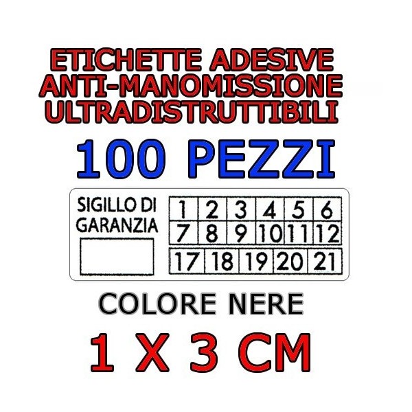 100 Sigilli di garanzia neri bollini etichette antimanomissione ultradistruttibili adesivi antirimozione