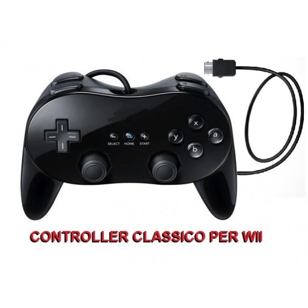 Wii Controller classico pad nero con 8 tasti e filo da 1 metro