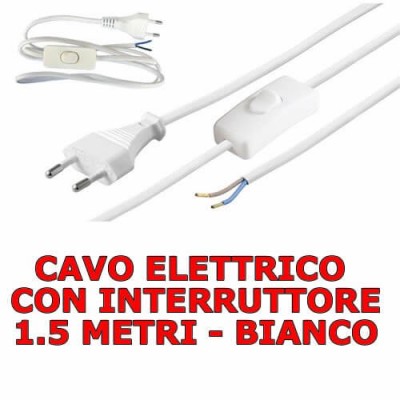 Cavo filo elettrico alimentazione aperto con interruttore e spina 10A 1.5 metri