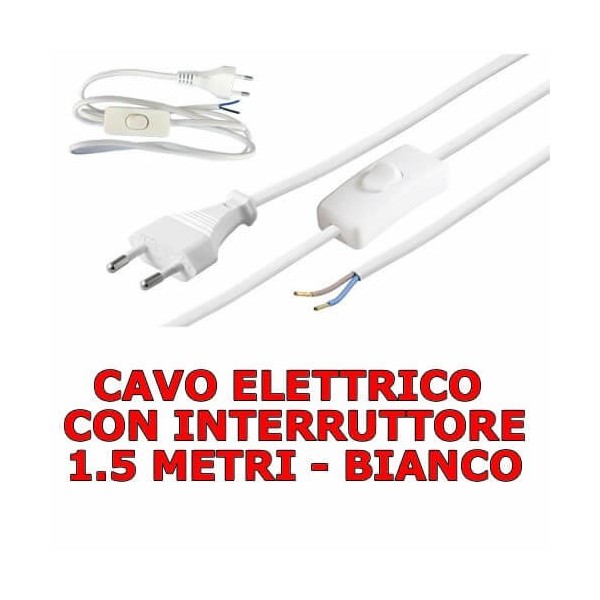 Cavo filo elettrico alimentazione aperto con interruttore e spina 10A 1.5 metri