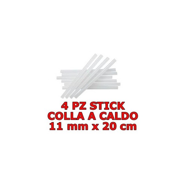 4 Tubetti stick colla a caldo trasparente per pistole da 11mm x 20 cm