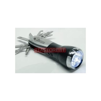 Torcia pila luce a led con utensili estraibili cortellino svizzero