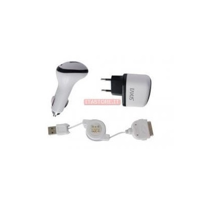 Kit 3 pezzi accessori ricarica batterie auto e rete con cavo retrattile per Iphone 3 4 4G 4S Ipod