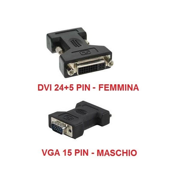 Adattatore convertitore per cavi video da VGA maschio a DVI-I femmina