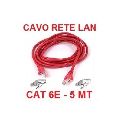 Cavo di Rete Lan ethernet schermato Cat 6E lungo 5 metri colore rosso in confezione