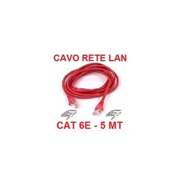 Cavo di Rete Lan ethernet schermato Cat 6E lungo 5 metri colore rosso in confezione