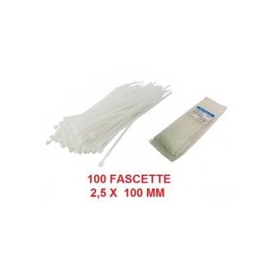 100 fascette stringicavi resistenti bianche in nylon misura 2.5 x 100 mm