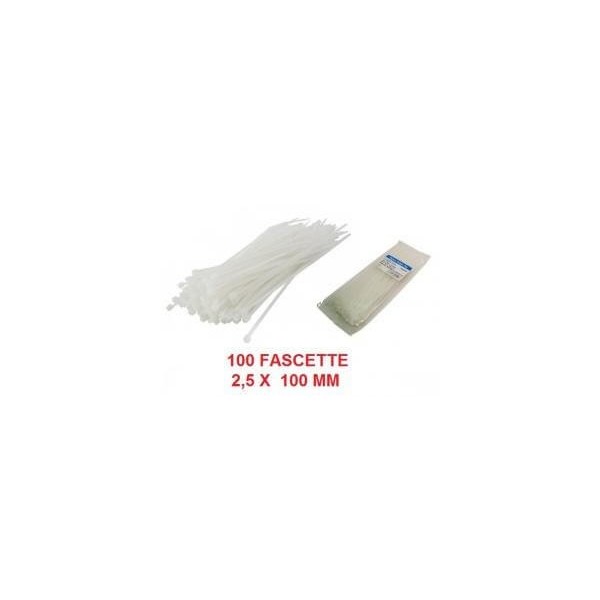 100 fascette stringicavi resistenti bianche in nylon misura 2.5 x 100 mm
