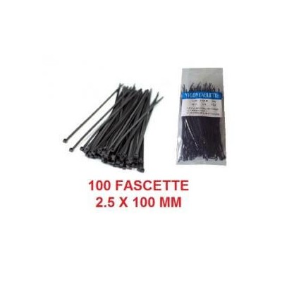 100 fascette stringicavi resistenti nere in nylon misura 2.5 x 100 mm