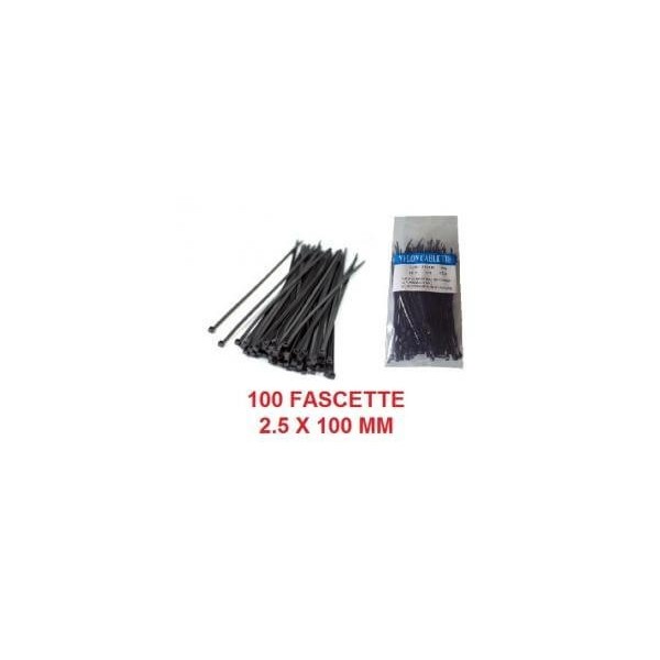 100 fascette stringicavi resistenti nere in nylon misura 2.5 x 100 mm