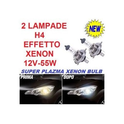 Coppia fari auto lampade alogene H4 12V 60/55W luce bianca effetto Xenon HID