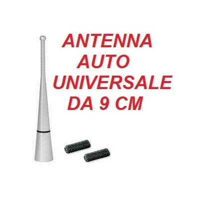 Antenna in alluminio universale lunga 9 cm per auto autoradio colore grigio con adattatori