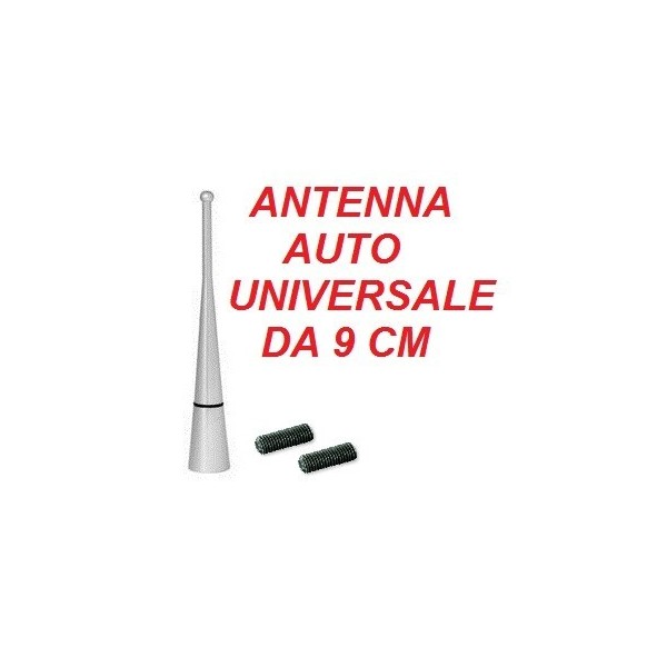 Antenna in alluminio universale lunga 9 cm per auto autoradio colore grigio con adattatori
