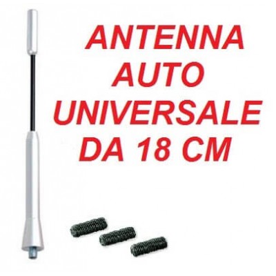 Antenna in alluminio universale lunga 18 cm per auto autoradio colore grigio con adattatori