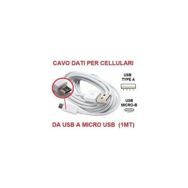 Cavo dati da Micro USB a USB bianco 1 metro per smartphone Samsung HTC Nokia cellulari