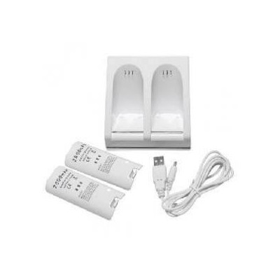 Stazione di ricarica telecomandi Wii con 2 vani batterie vuoti per Nintendo Wii  con cavo USB