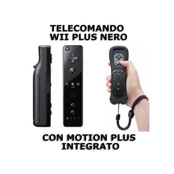 Telecomando compatibile nero WII Remote Plus con Motion Plus integrato + guscio e laccetto
