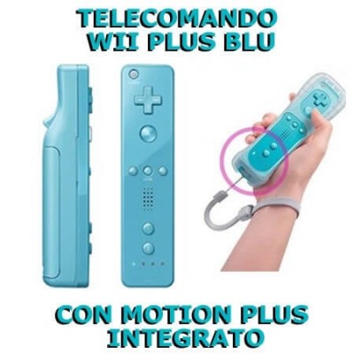 Telecomando compatibile blu WII Remote Plus con Motion Plus integrato + guscio e laccetto