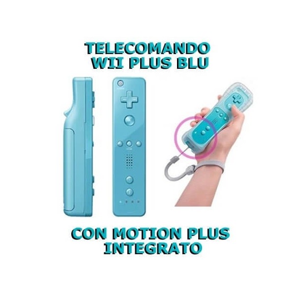 Telecomando compatibile blu WII Remote Plus con Motion Plus integrato + guscio e laccetto