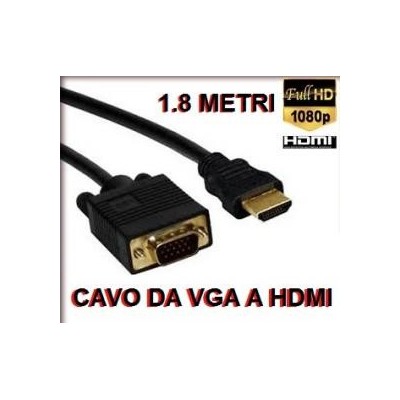 Cavo adattatore convertitore da VGA 15 pin maschio a HDMI 19 pin maschio lungo 1,8 metri