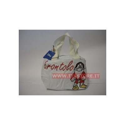Borsa Disney Brontolo in cotone bianca con manica regolabile 3 scomparti con cerniere