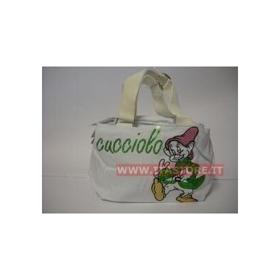 Borsa Disney Cucciolo in cotone bianca con manica regolabile 3 scomparti con cerniere
