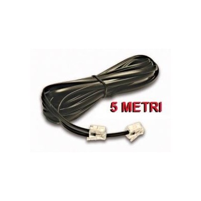 Prolunga cavo filo telefonico RJ11 colore nera lunga 5 metri per telefono coordless