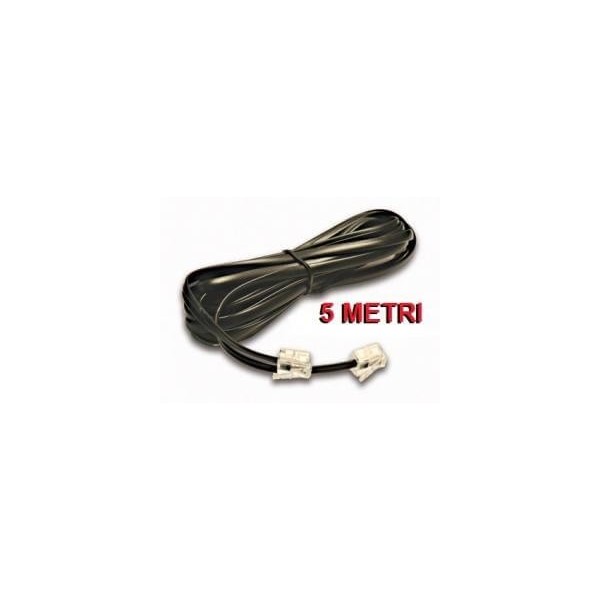 Prolunga cavo filo telefonico RJ11 colore nera lunga 5 metri per telefono coordless