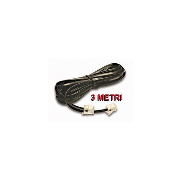 Prolunga cavo filo telefonico RJ11 colore nera lunga 3 metri per telefono coordless