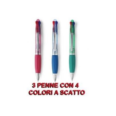 3 penne colorate a scatto con 4 colori ognuna e impugnatura in gomma