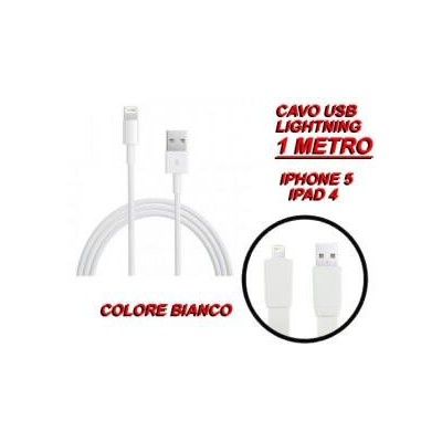 Cavo cavetto Lightning dati USB 2.0 bianco 1 metro per Apple Iphone 5 Ipad 4