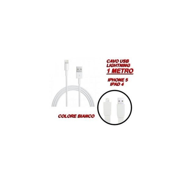 Cavo cavetto Lightning dati USB 2.0 bianco 1 metro per Apple Iphone 5 Ipad 4