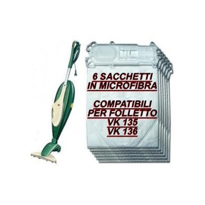 6 Sacchetti filtro in microfibra compatibili per Folletto Vk 135-136 in confezione risparmio