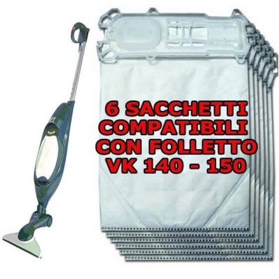 6 Sacchetti filtro in microfibra compatibili per Folletto Vk 140-150 in confezione risparmio