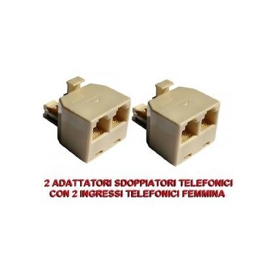 2 Adattatori sdoppiatore splitter telefono con 2 porte uscite prese RJ11 e 1 entrata maschio