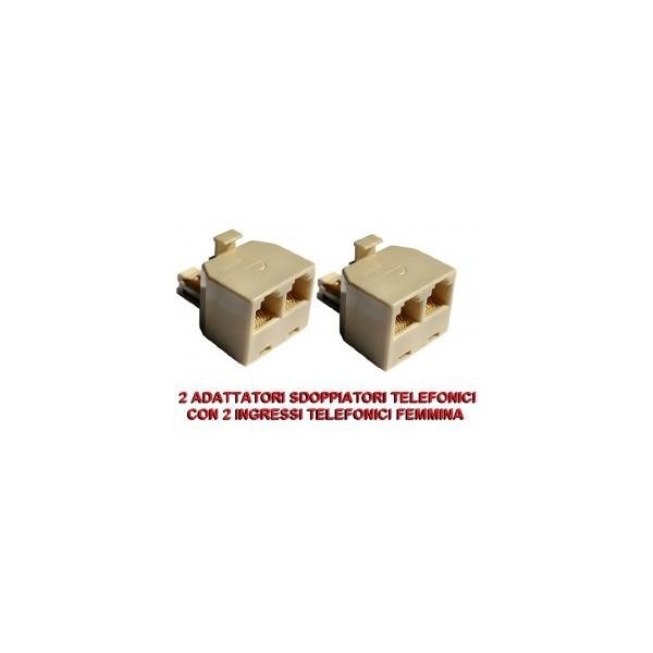 2 Adattatori sdoppiatore splitter telefono con 2 porte uscite prese RJ11 e 1 entrata maschio