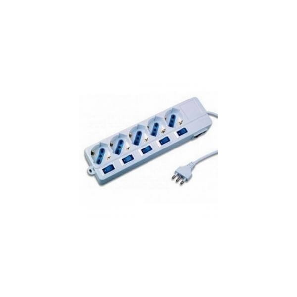 Multipresa 5 prese 10/16A bipasso Schuko con 6 interruttori indipendenti con led