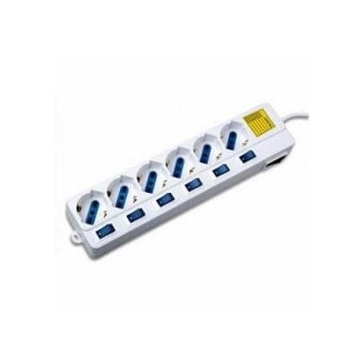 Multipresa 6 prese 10/16A bipasso Schuko con 7 interruttori indipendenti con led
