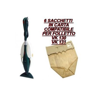 6 Sacchetti filtro in carta antibatterica compatibili per Folletto Vk 130-131 in confezione risparmio