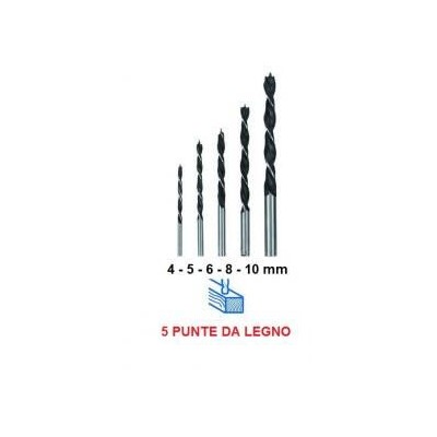 5 punte da legno universali per trapano da 4 5 6 8 10 mm per fori precisi
