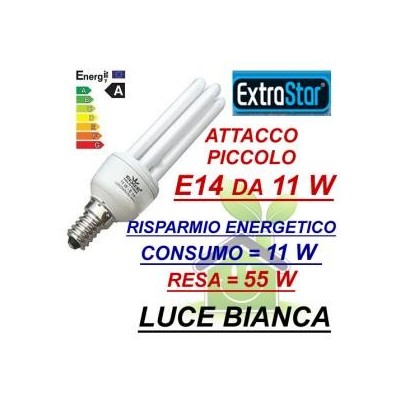 Lampada lampadina compatta a risparmio energetico E14 da 11 W luce bianca fredda