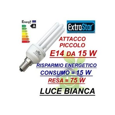 Lampada lampadina compatta a risparmio energetico E14 da 15 W luce bianca fredda